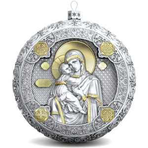 Set of 2 silver Christmas tree balls "Angel and Our Lady of Vladimir"